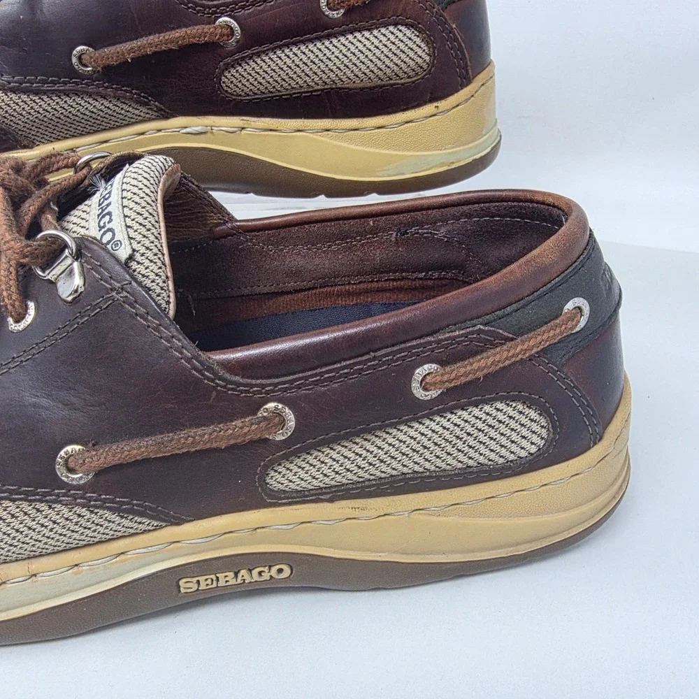 Sebago Clovehitch II Mens 9.5M Boat Shoes Walnut Brown Leather Mesh B24367 Good